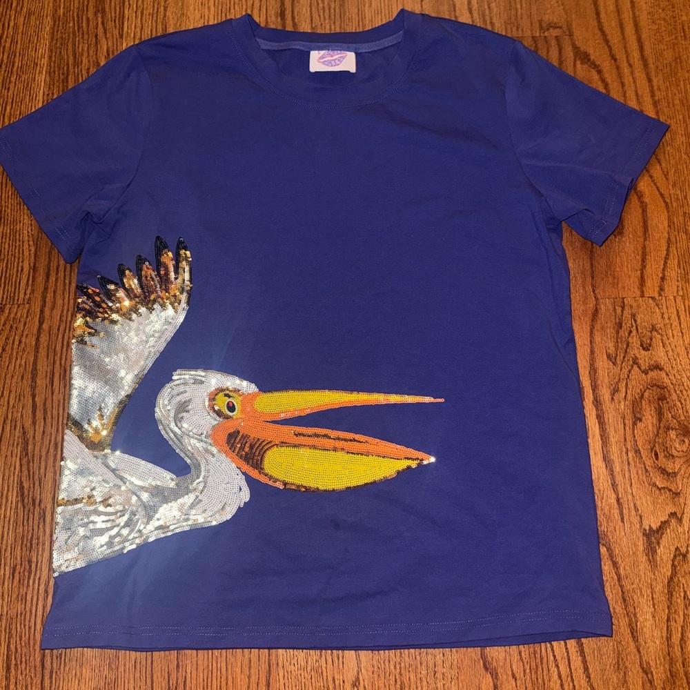 SPARKLE CITY Sequin Wrap-Around Pelican Blue Shirt L